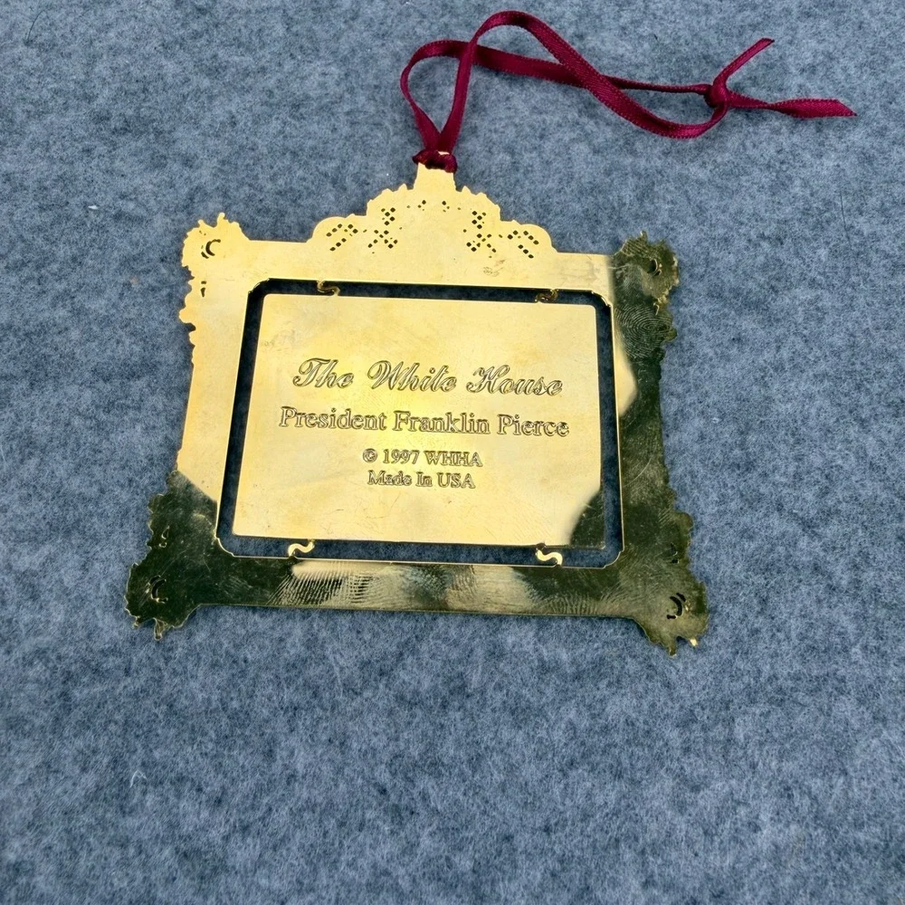 1997 White House Christmas Ornament President Franklin Pierce Gold Tone WHHA